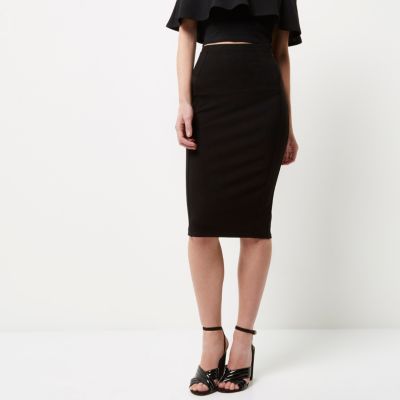 Petite black panelled pencil skirt